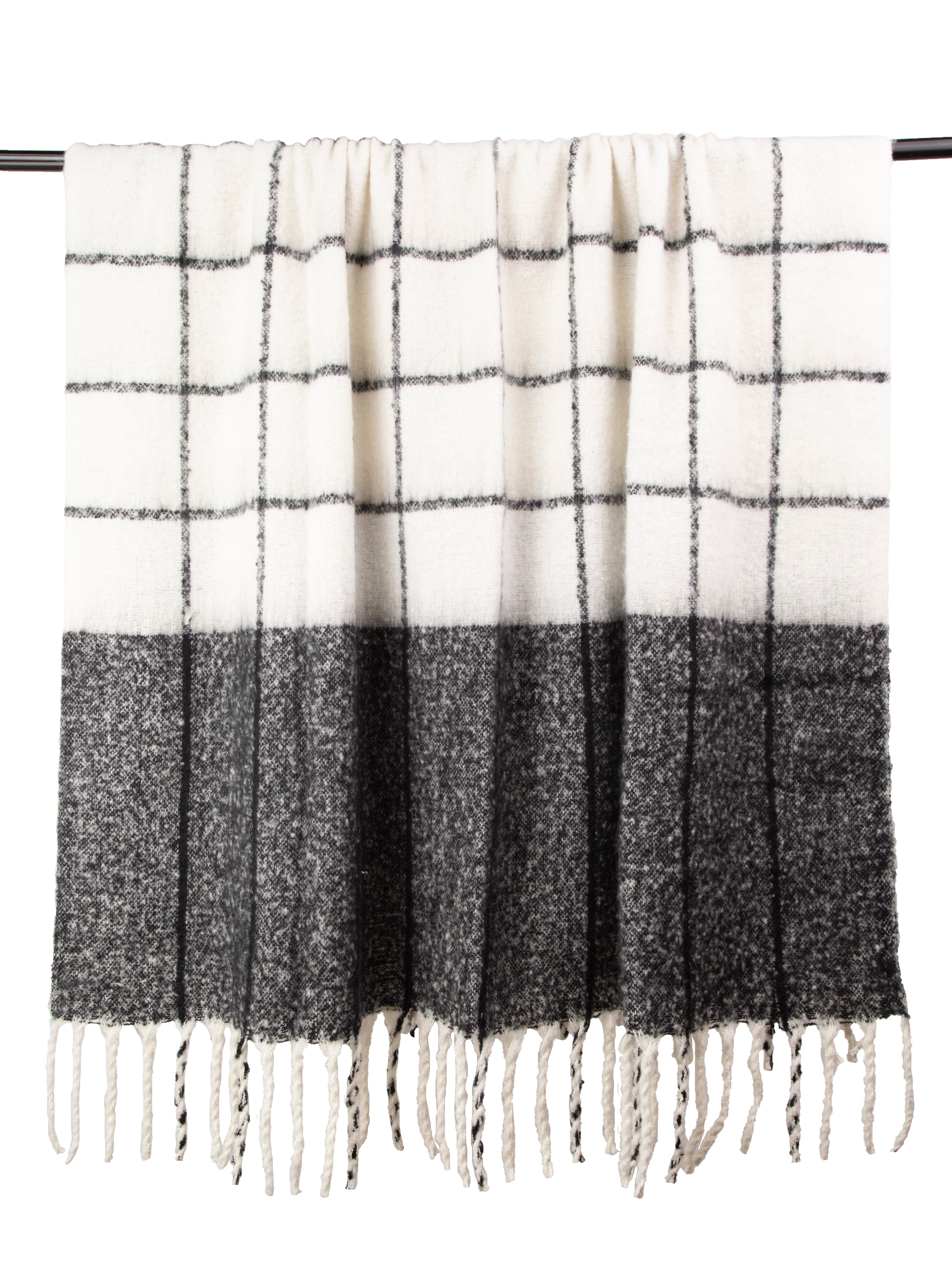 Malini Malmo Faux Mohair Check Black/Ivory White Throw